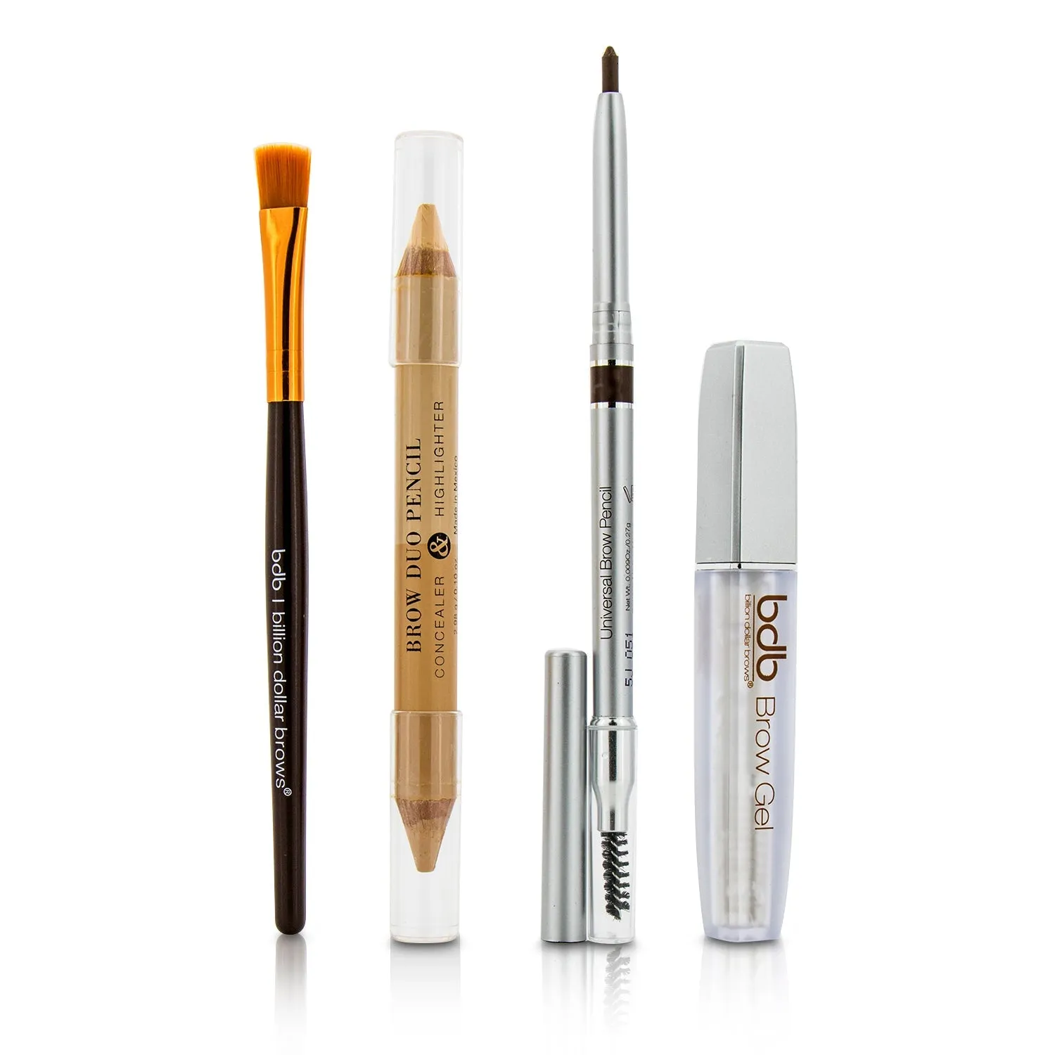 Billion Dollar Brows Best Sellers Kit: 1x Universal Brow Pencil 0.27g/0.009oz. 1x Brow Duo Pencil 2.98g/0.1oz. 1x Smudge Brush. 1x Brow Gel 3ml/0.1oz  4pcs