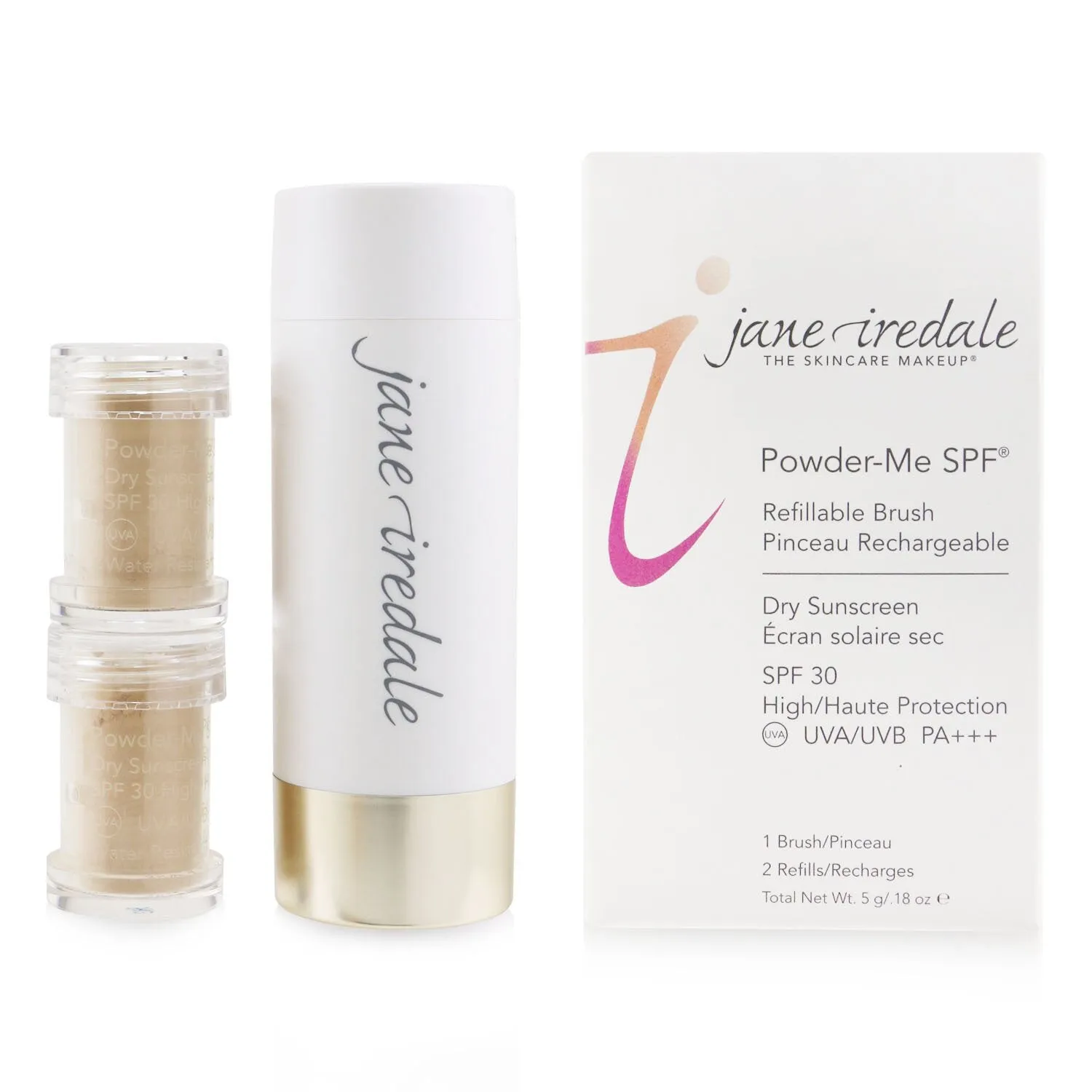 Jane Iredale Powder Me Refillable Brush (1x Brush. 2x Refills) - Golden  2x2.5g/0.09oz