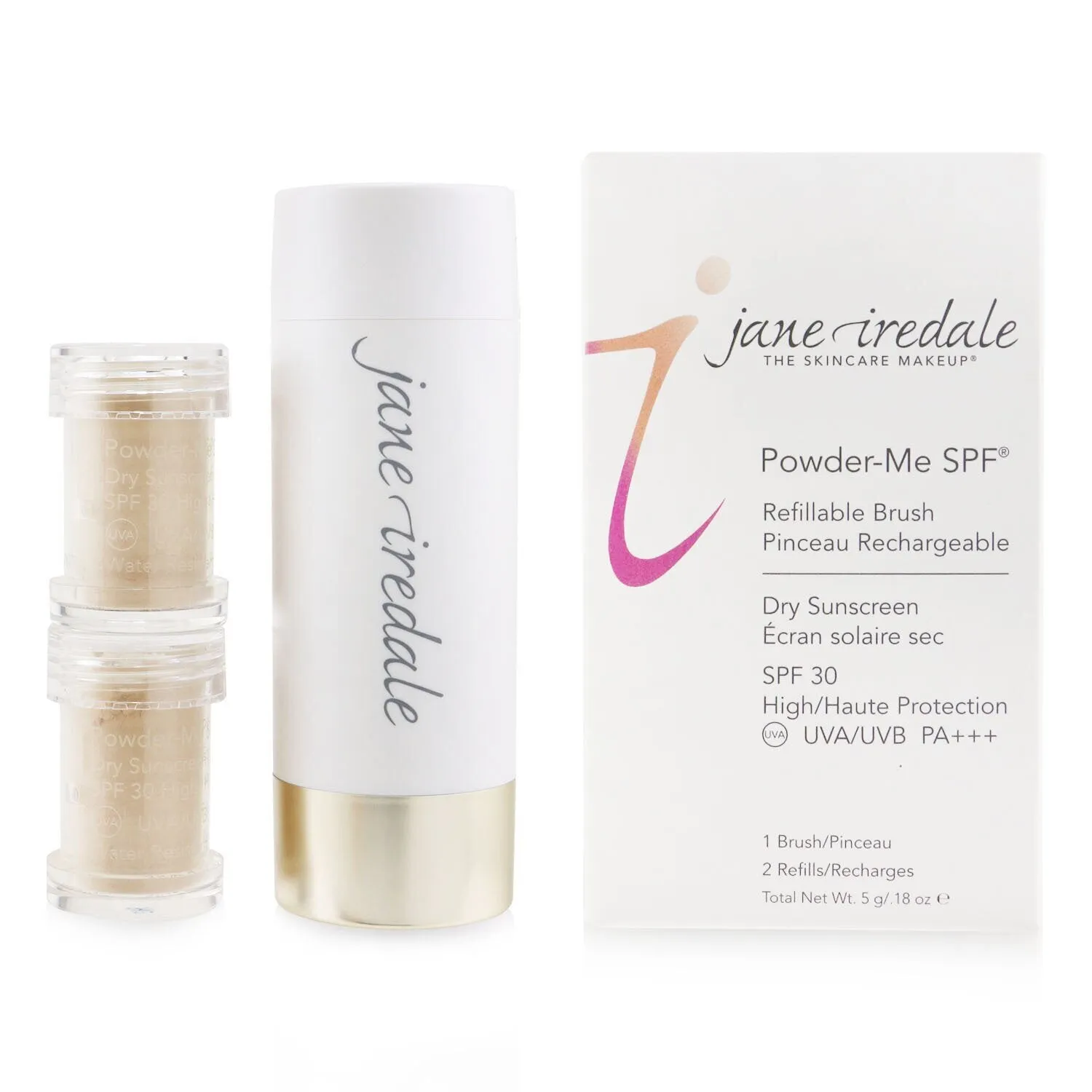 Jane Iredale Powder Me Refillable Brush (1x Brush. 2x Refills) - Golden  2x2.5g/0.09oz